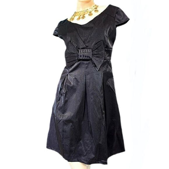 LBD by Jenny Collection cap sleeve bow front elegant sparkle fabric elegant S - Picture 1 of 6